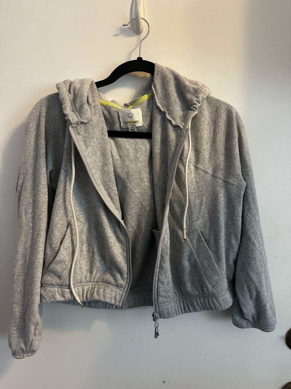 aerie Heather Gray Hooded Zip-Up Sweater